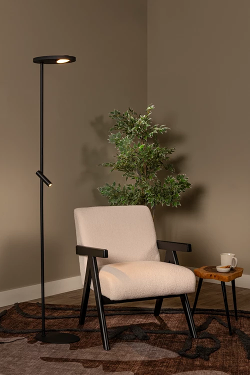 Lucide ORTOLAN - Lampadaire - LED Dim. - CCT - 2700K/4000K - Noir | Essential - ambiance 1
